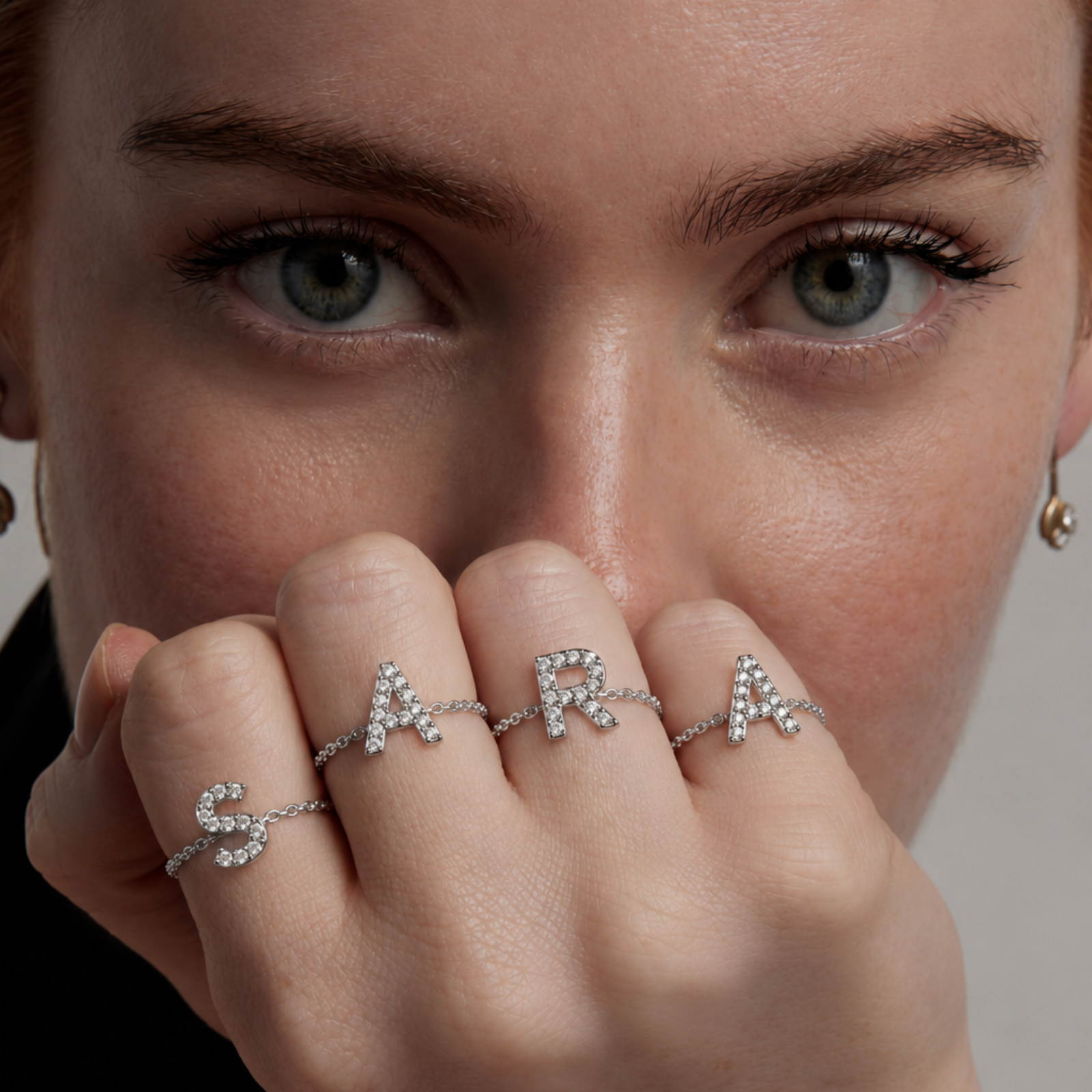 S925 Sterling Silver Initial Chain Ring