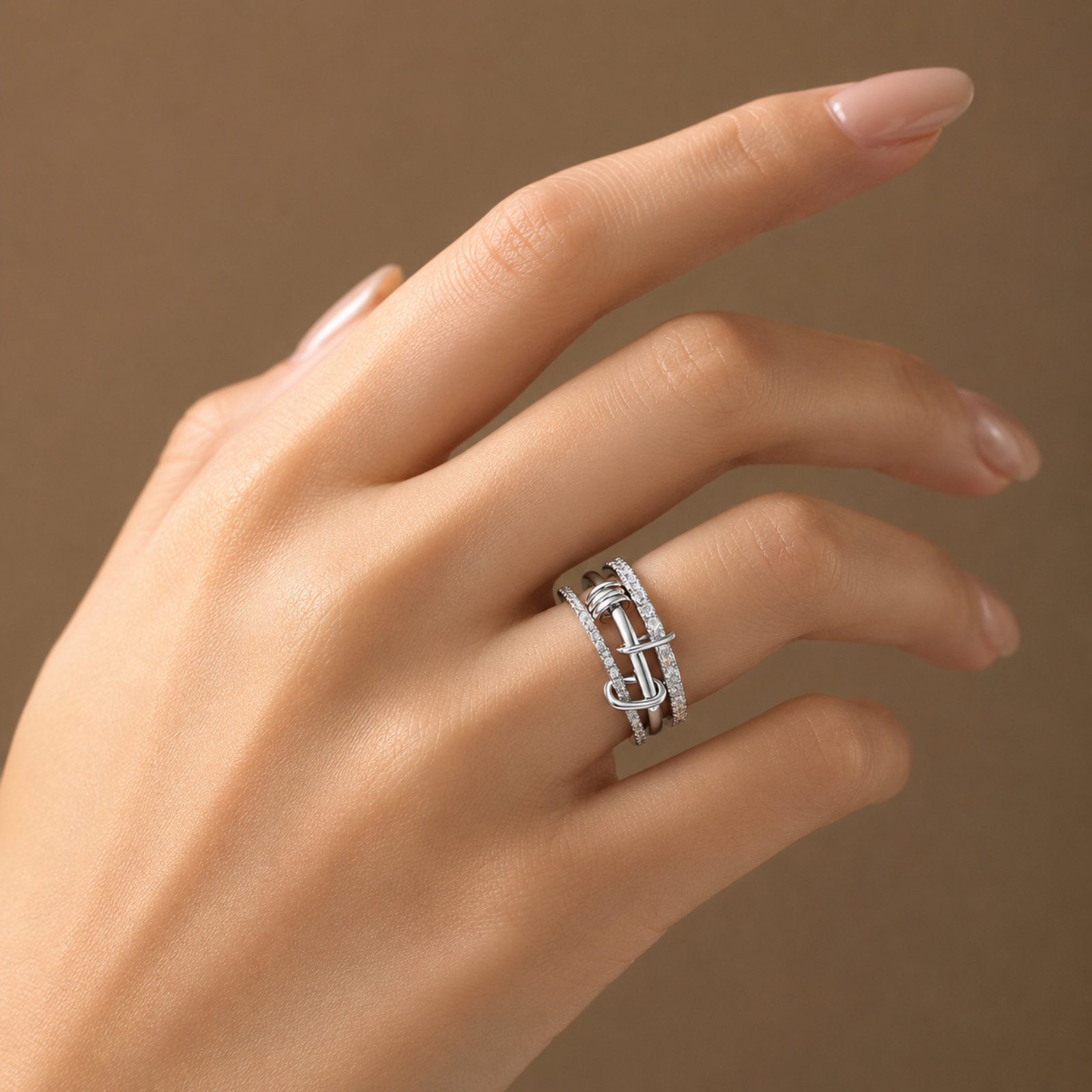 S925 Sterling Silver Three-Layer Moissanite Ring