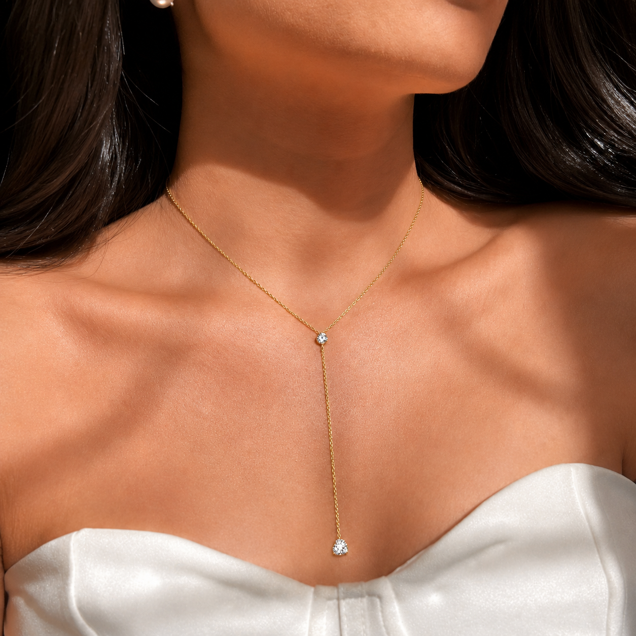 925 Silver Heart Drop Y Necklace