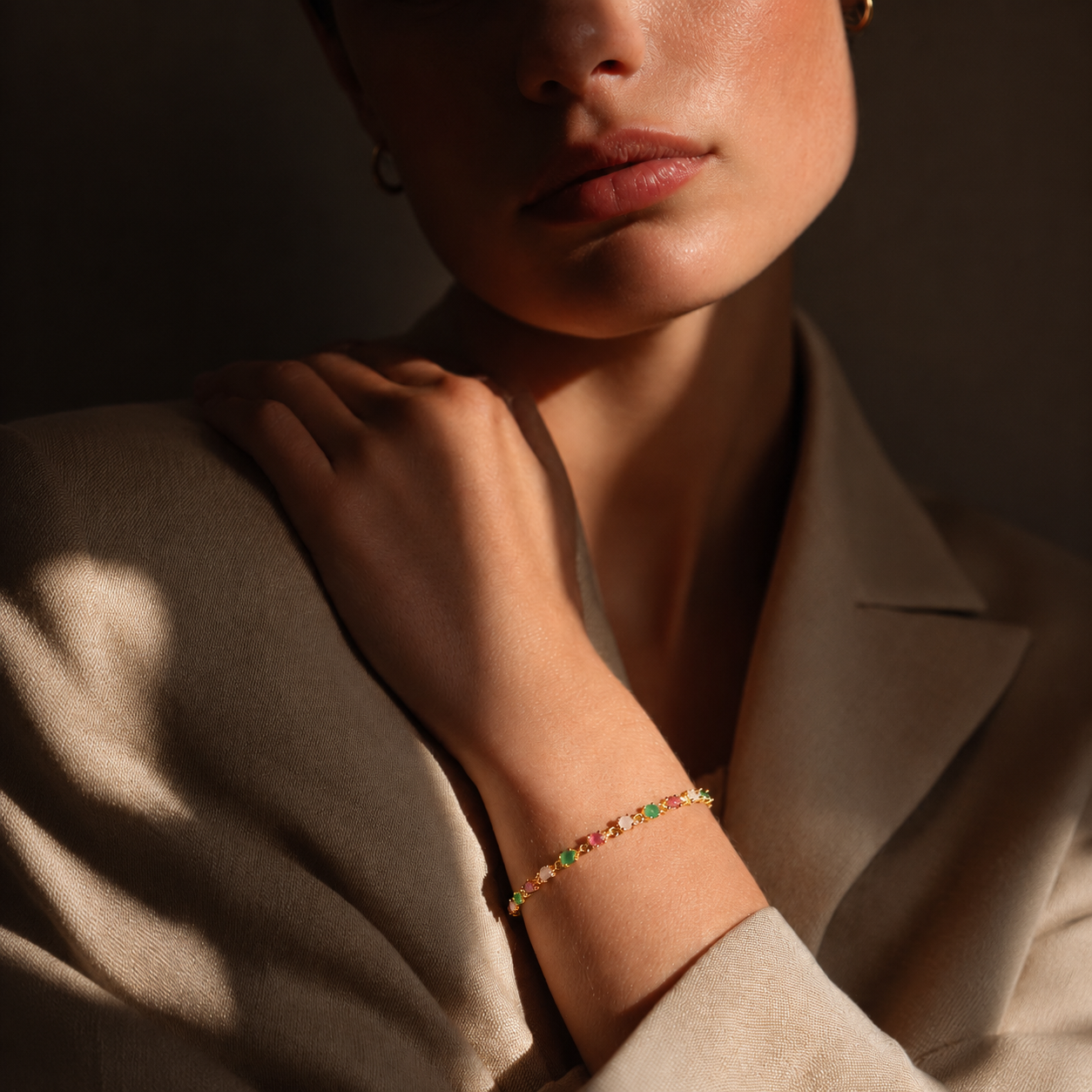 925 Sterling Silver Gold Green Rainbow CZ Bracelet