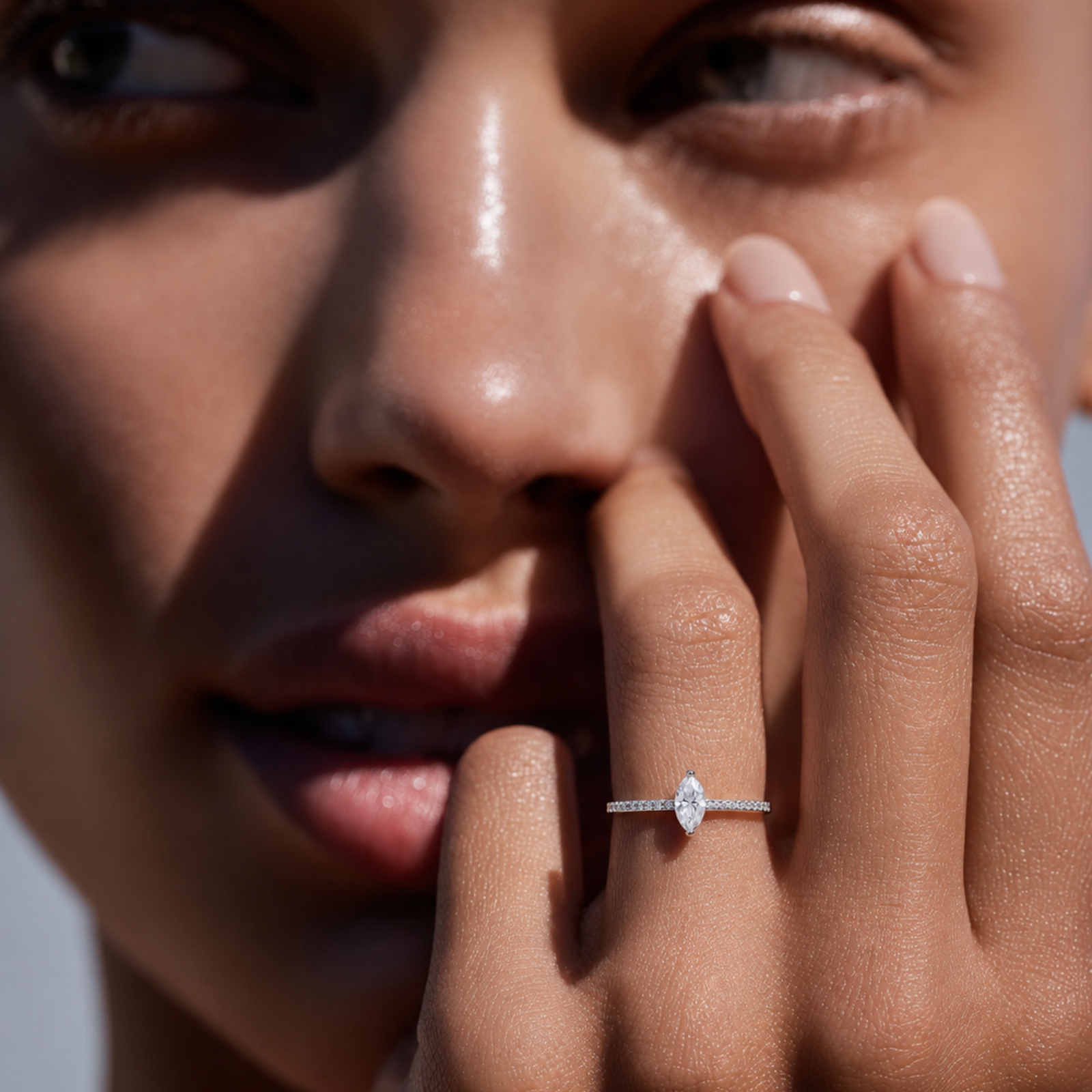 S925 Sterling Silver Marquise Moissanite Ring