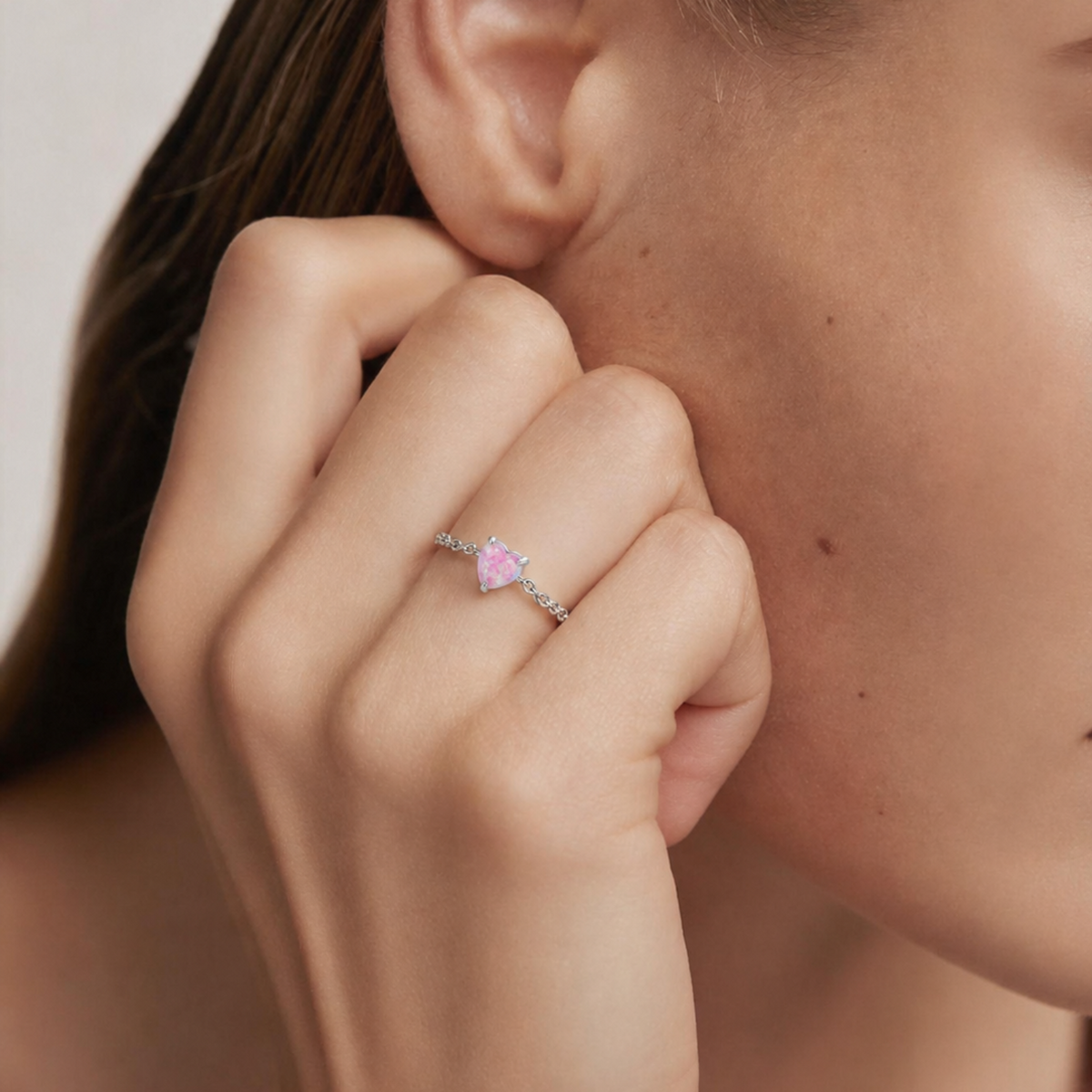 S925 Sterling Silver Opal Link Ring