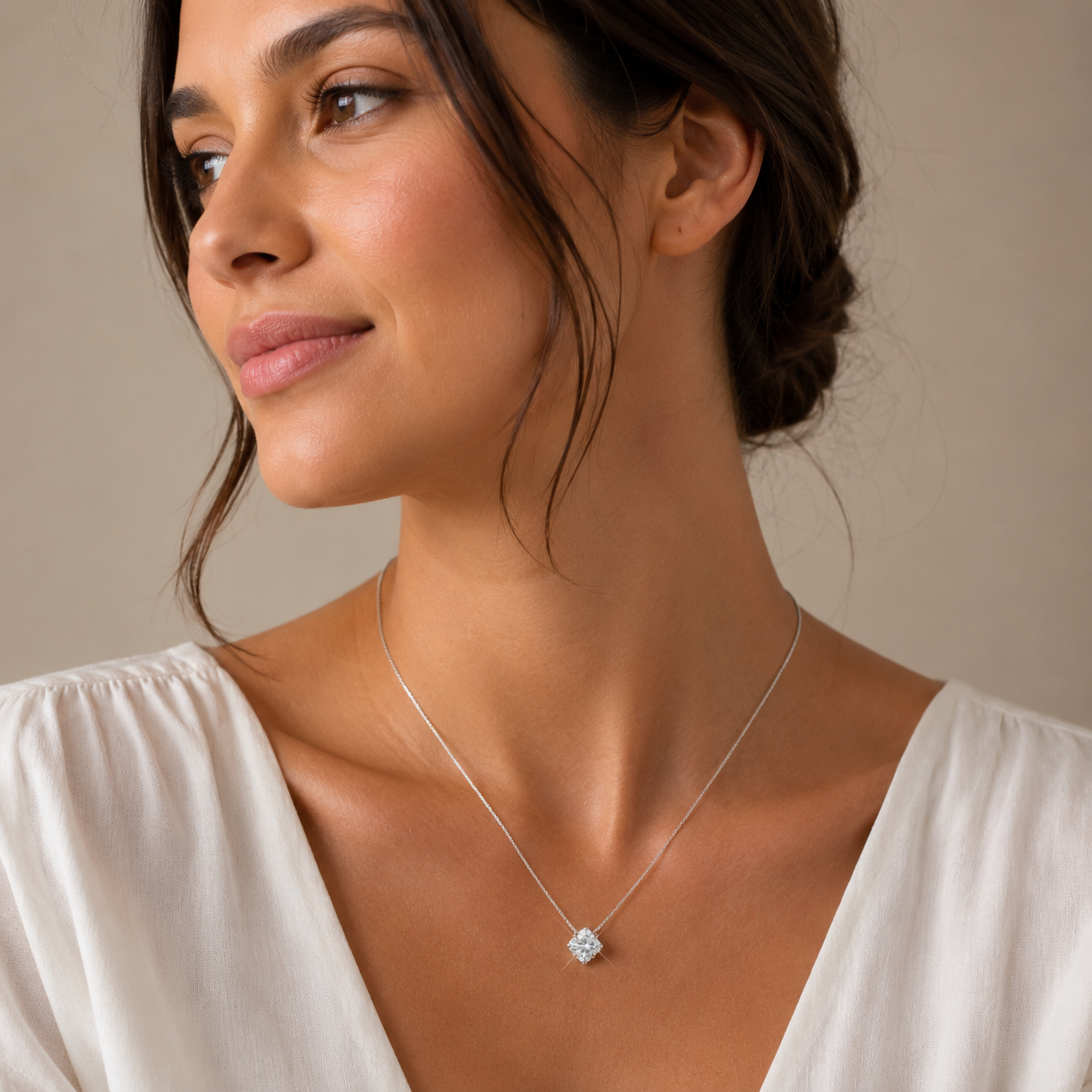 925 Silver Cushion Cut Moissanite Necklace