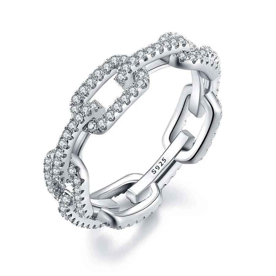 S925 Sterling Silver Zircon Link Ring