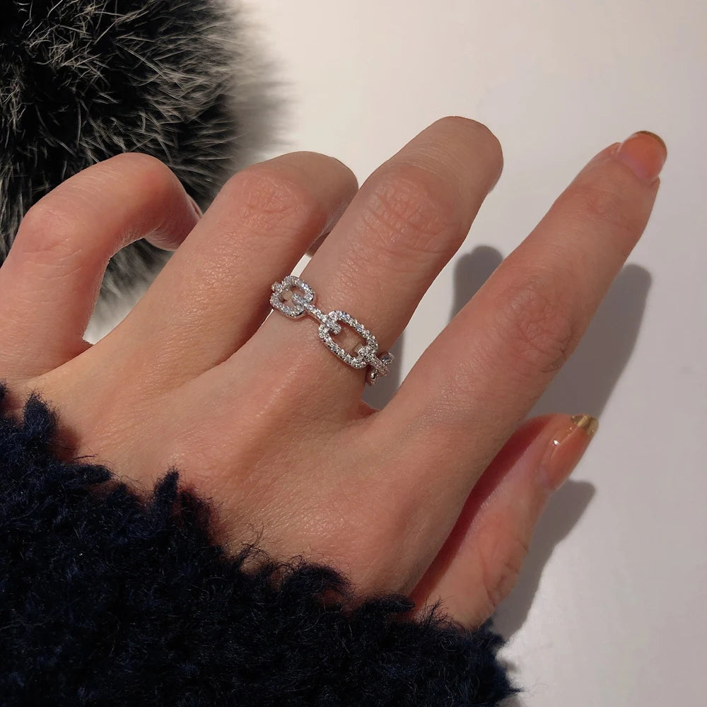 S925 Sterling Silver Zircon Link Ring