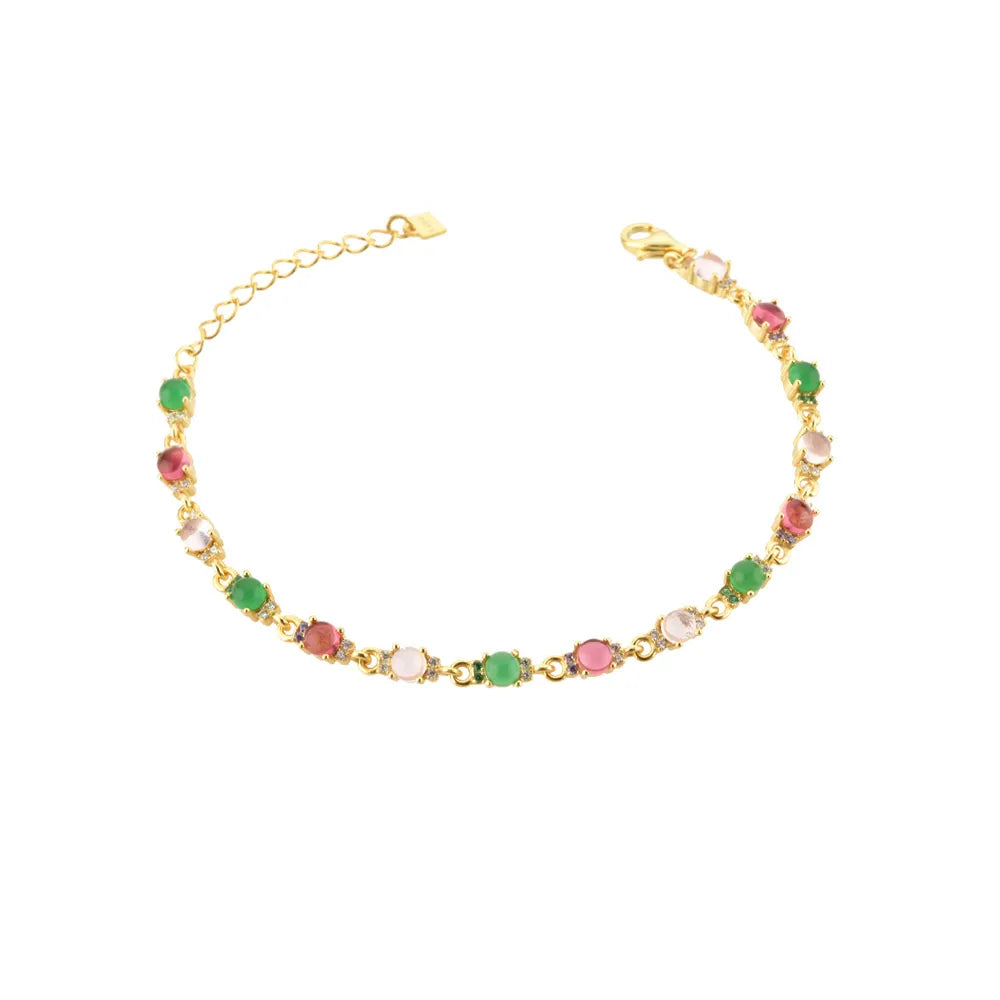 925 Sterling Silver Gold Green Rainbow CZ Bracelet