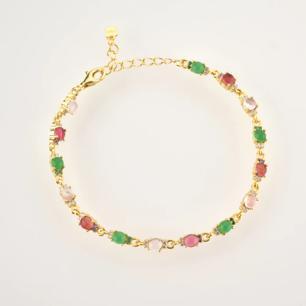 925 Sterling Silver Gold Green Rainbow CZ Bracelet