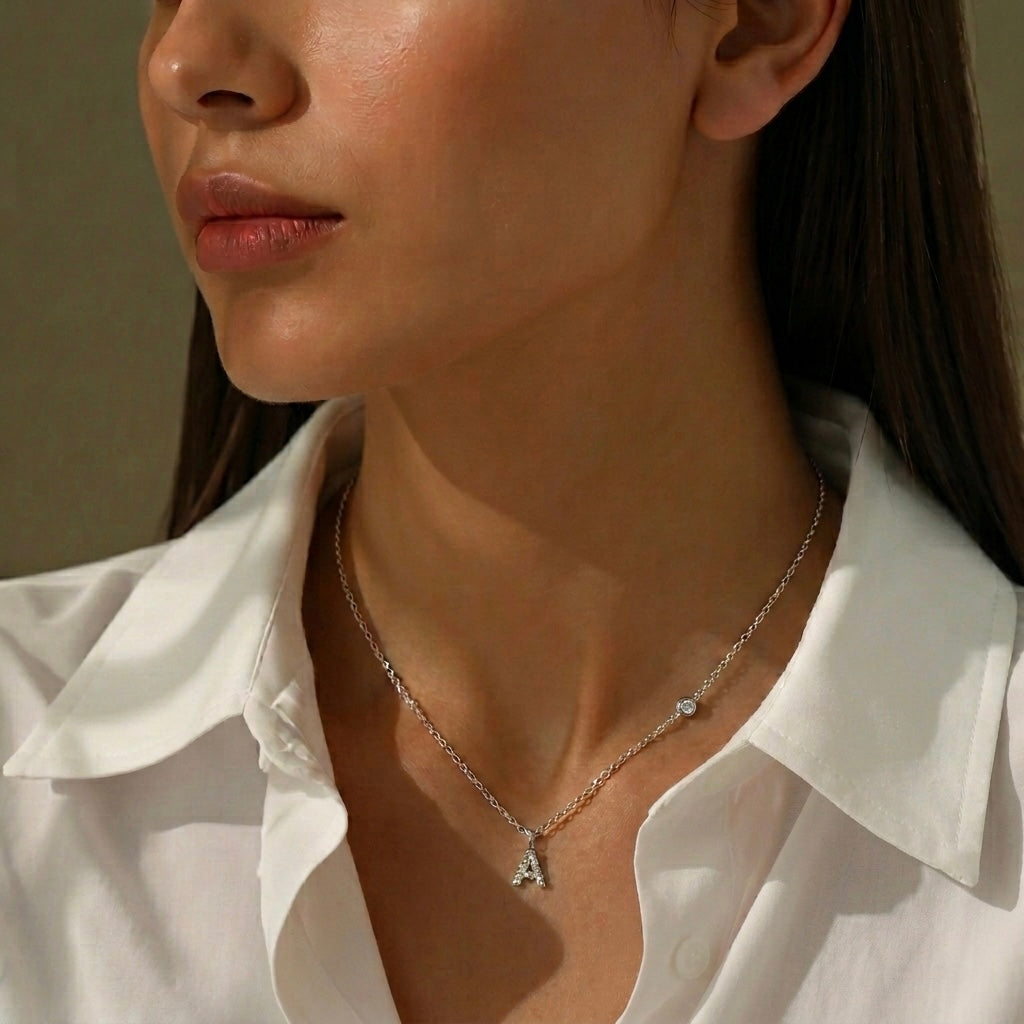 925 Silver Zircon Initial Necklace