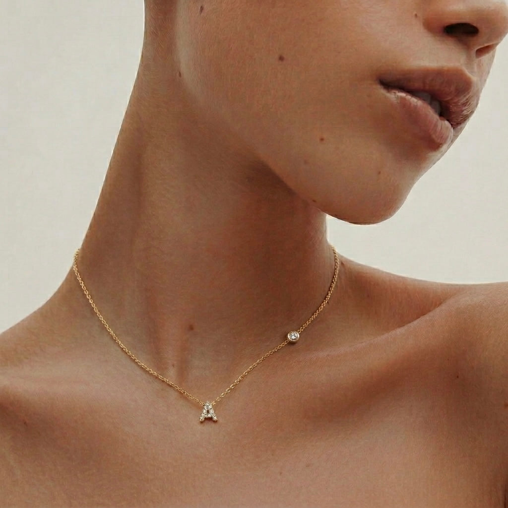 925 Silver Zircon Initial Necklace