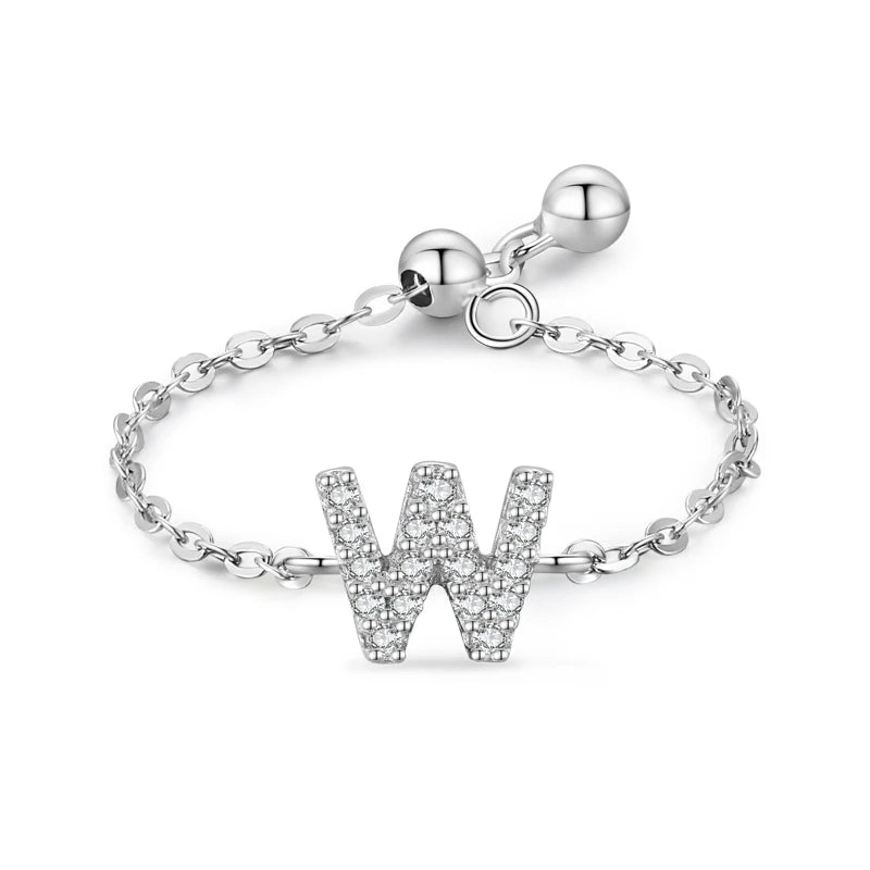 S925 Sterling Silver Initial Chain Ring