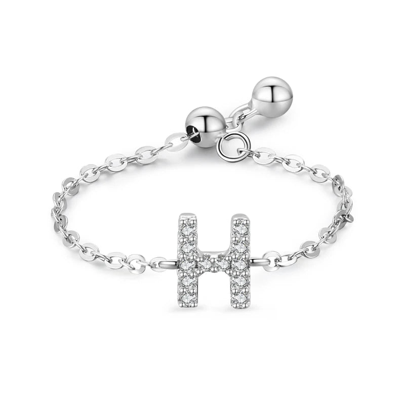 S925 Sterling Silver Initial Chain Ring