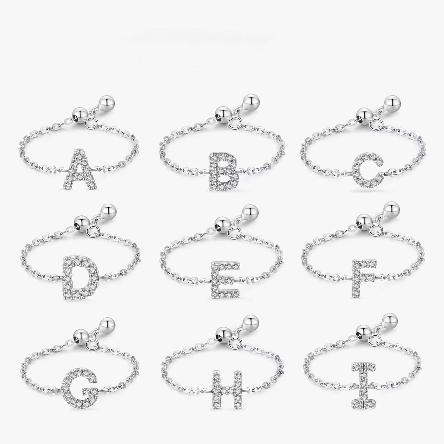 S925 Sterling Silver Initial Chain Ring