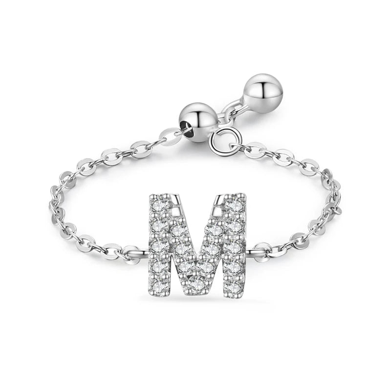 S925 Sterling Silver Initial Chain Ring