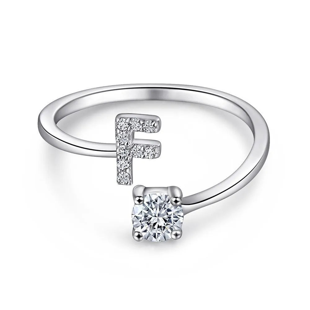 S925 Sterling Silver Zircon Initial Ring