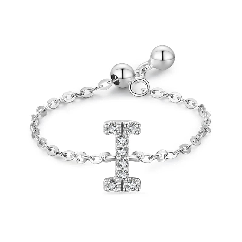 S925 Sterling Silver Initial Chain Ring