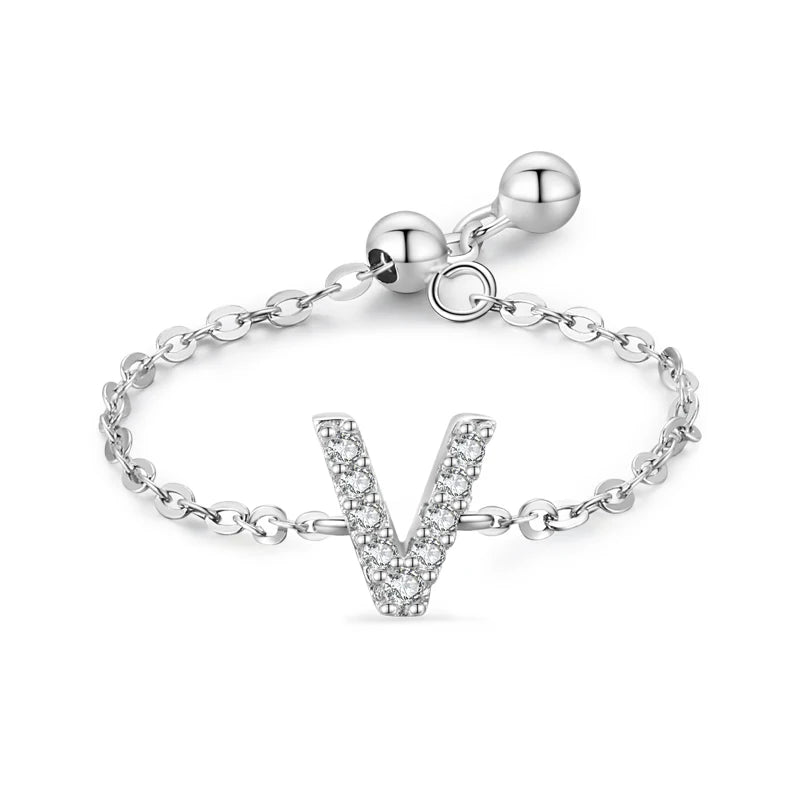 S925 Sterling Silver Initial Chain Ring