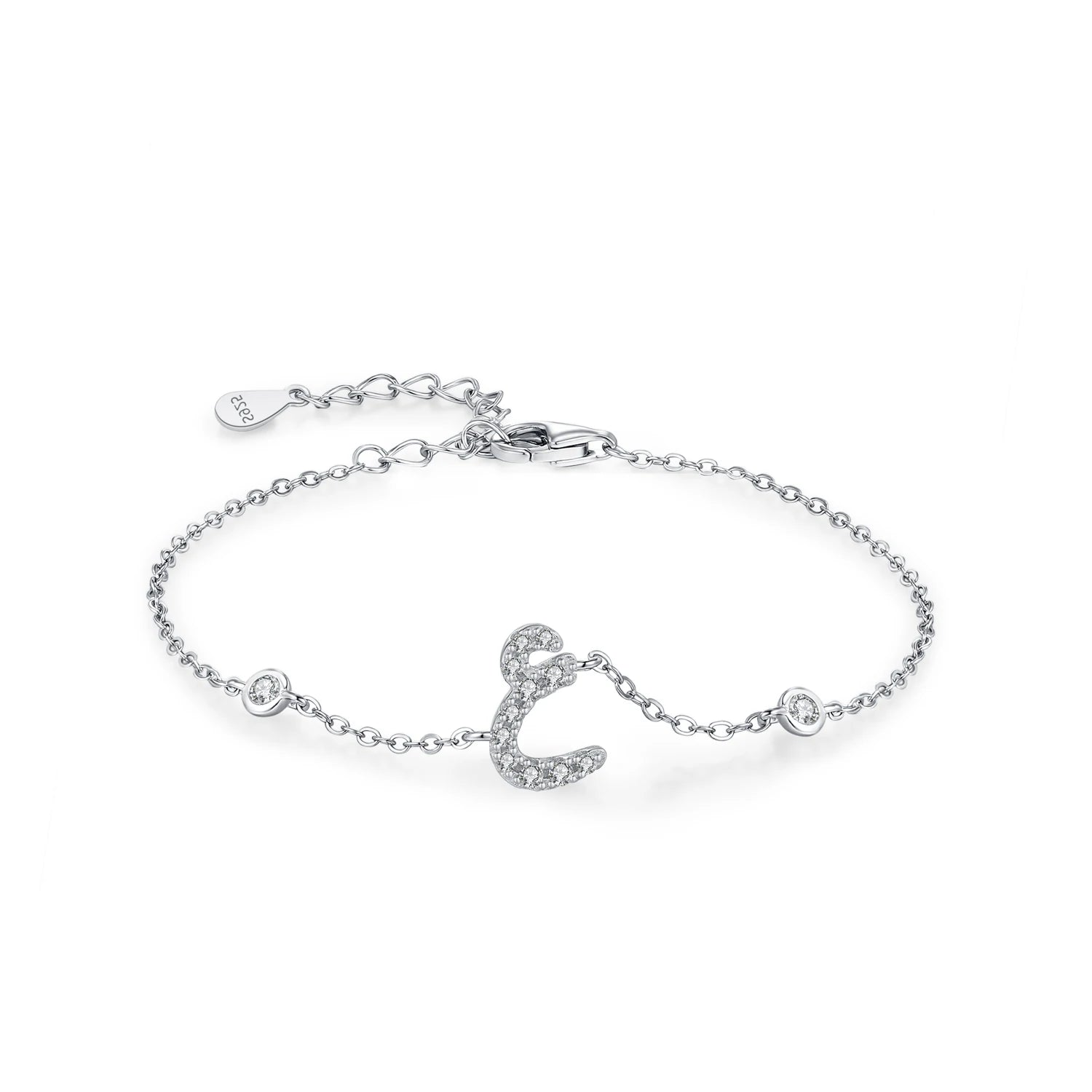 925 Sterling Silver Arabic Letter Chain Bracelet