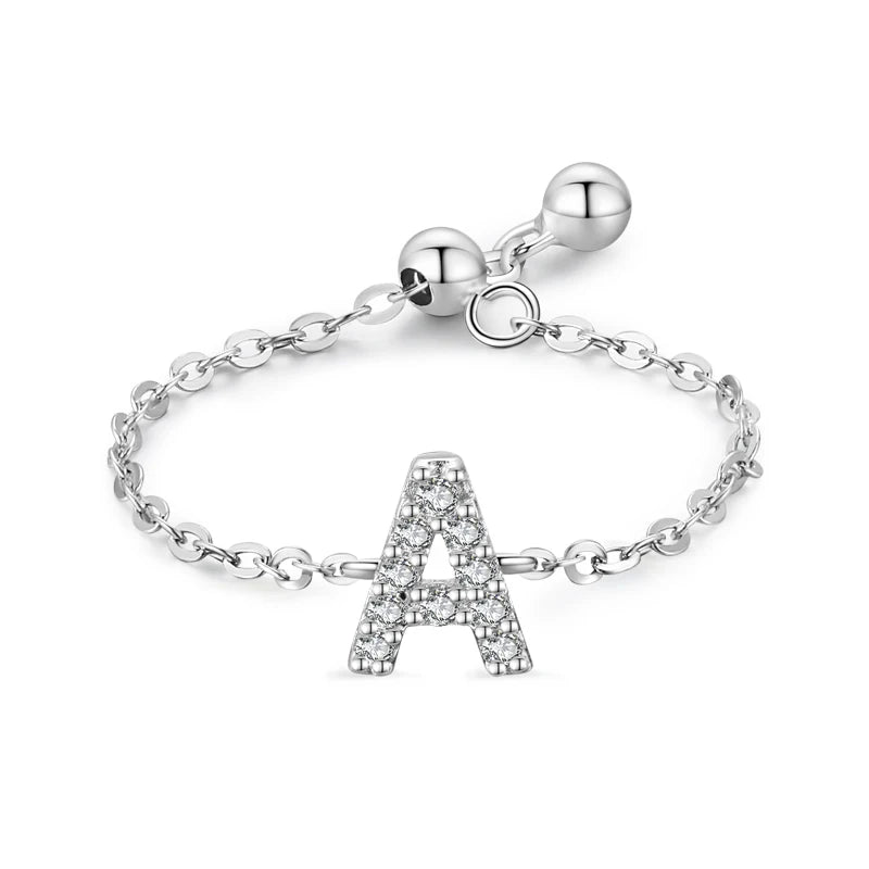 S925 Sterling Silver Initial Chain Ring