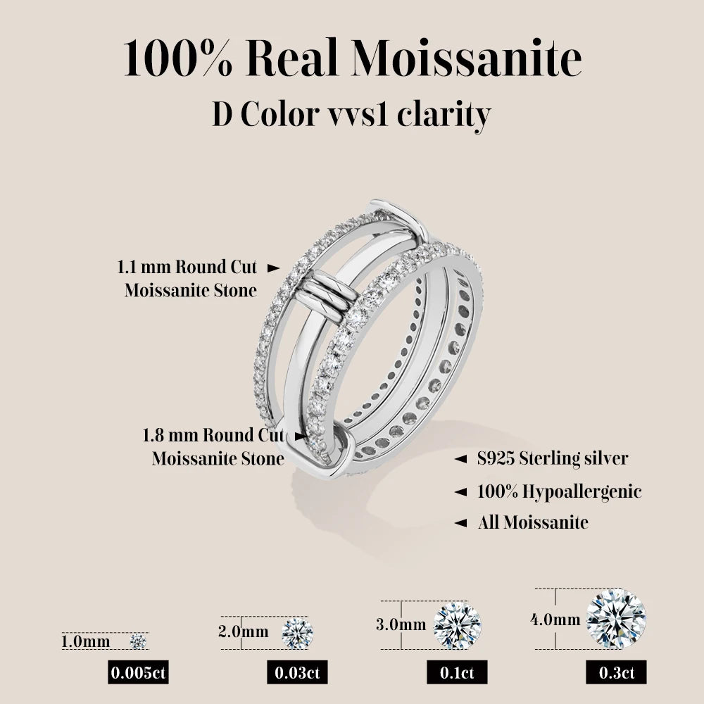 S925 Sterling Silver Three-Layer Moissanite Ring