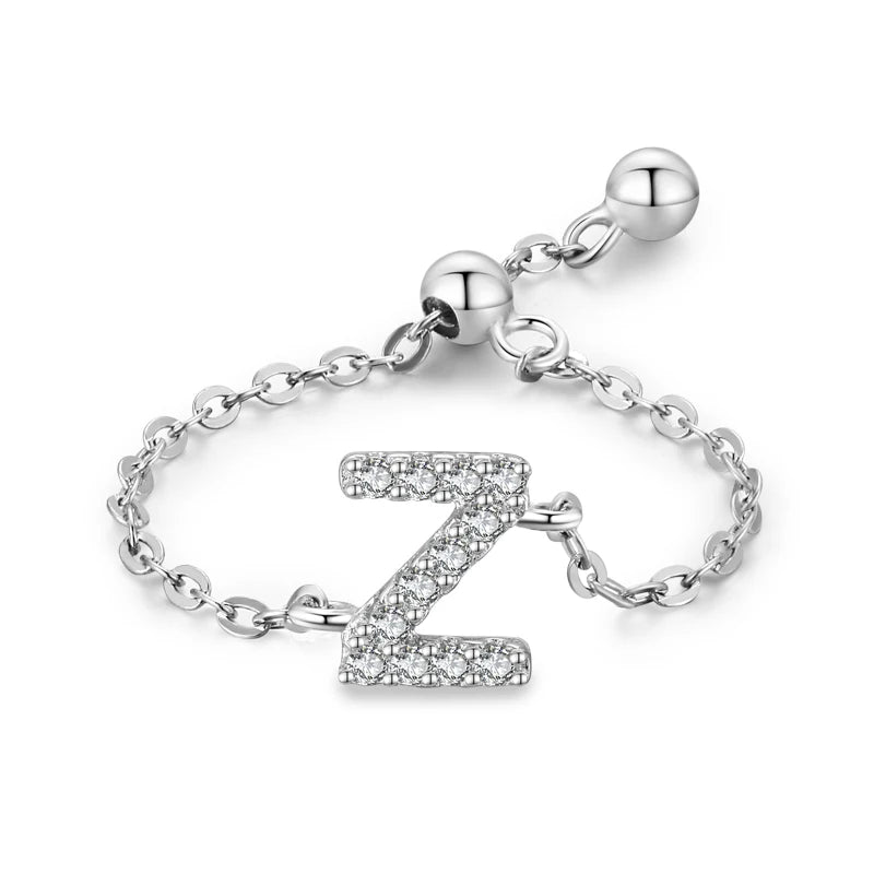 S925 Sterling Silver Initial Chain Ring