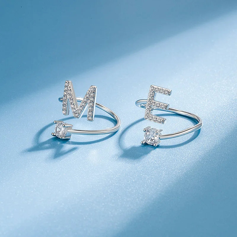S925 Sterling Silver Zircon Initial Ring