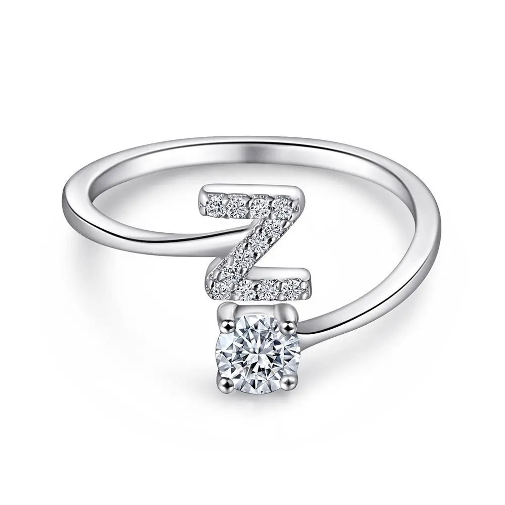 S925 Sterling Silver Zircon Initial Ring