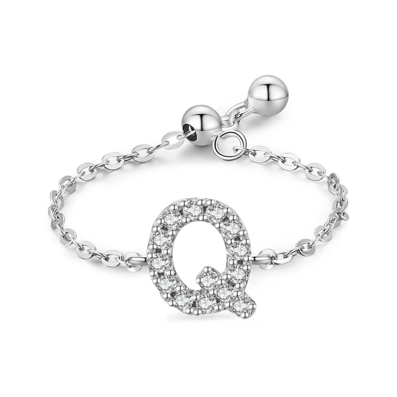 S925 Sterling Silver Initial Chain Ring