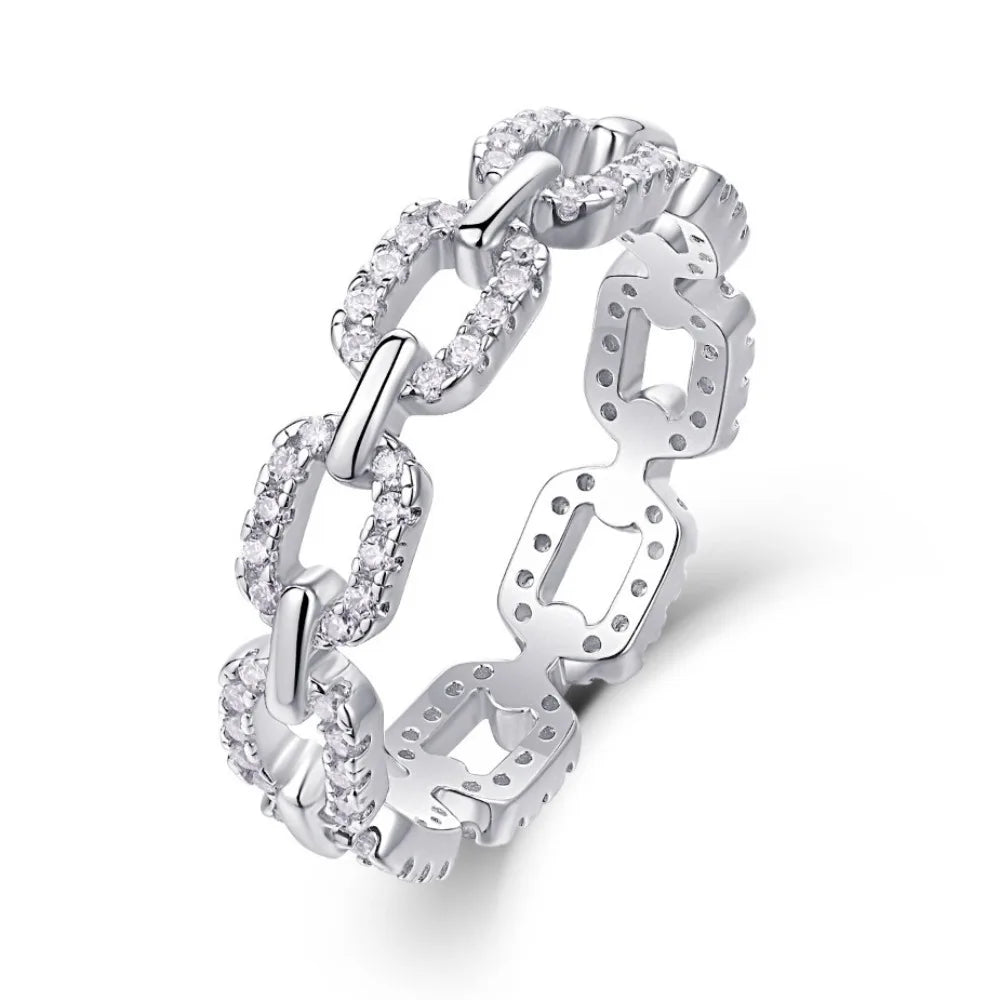 Moissanite Chain Link Ring – S925 Sterling Silver