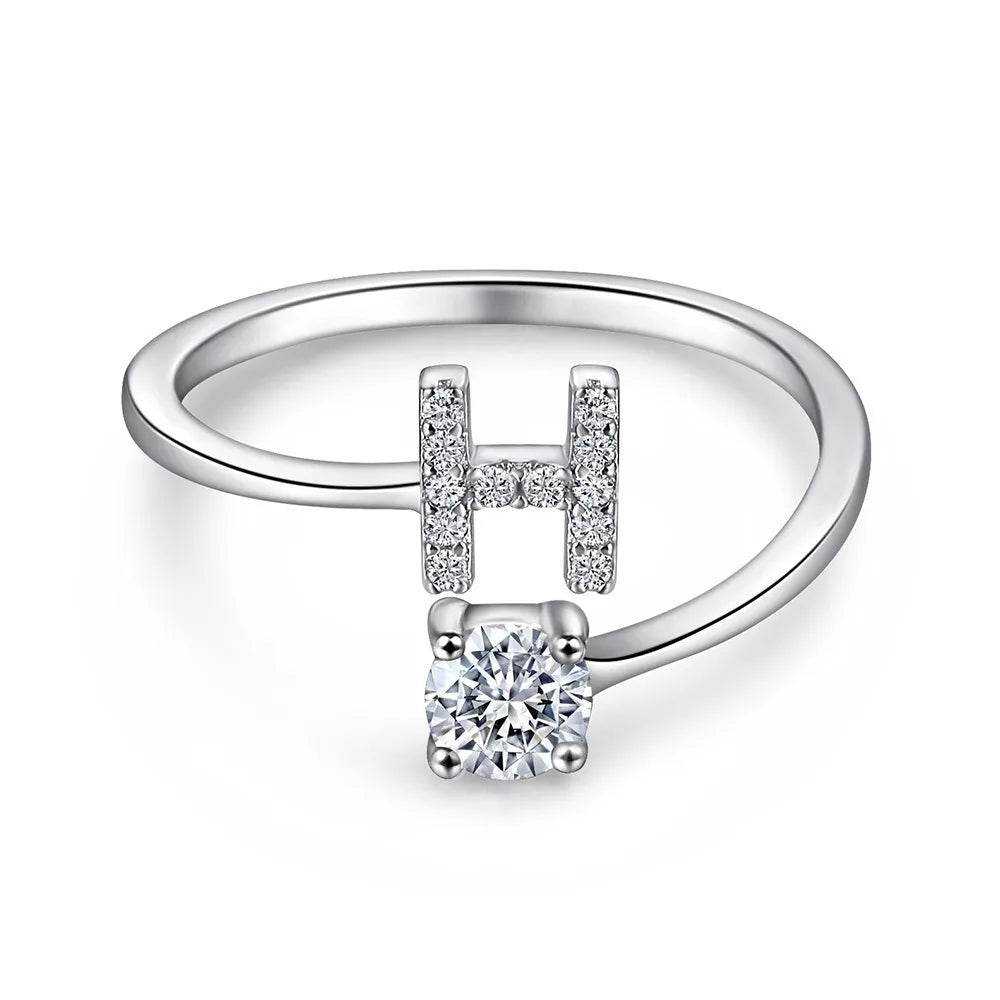 S925 Sterling Silver Zircon Initial Ring