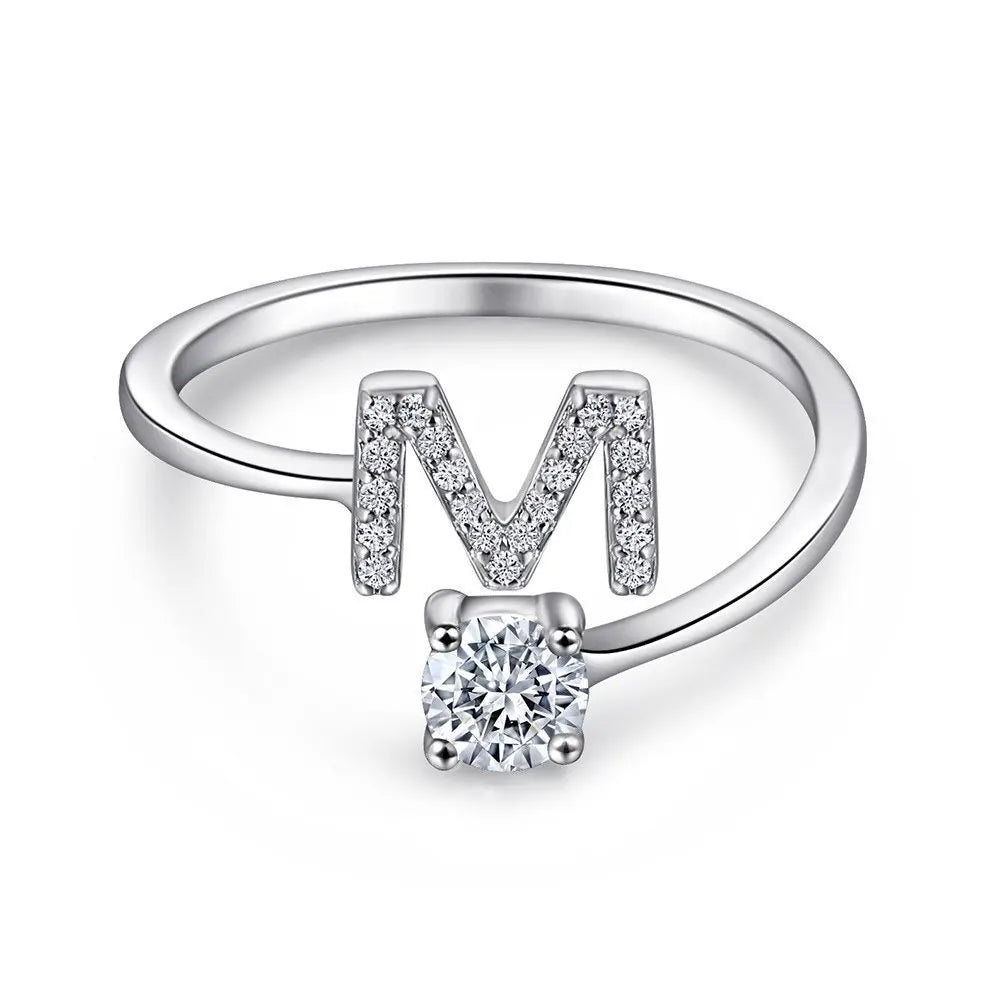 S925 Sterling Silver Zircon Initial Ring