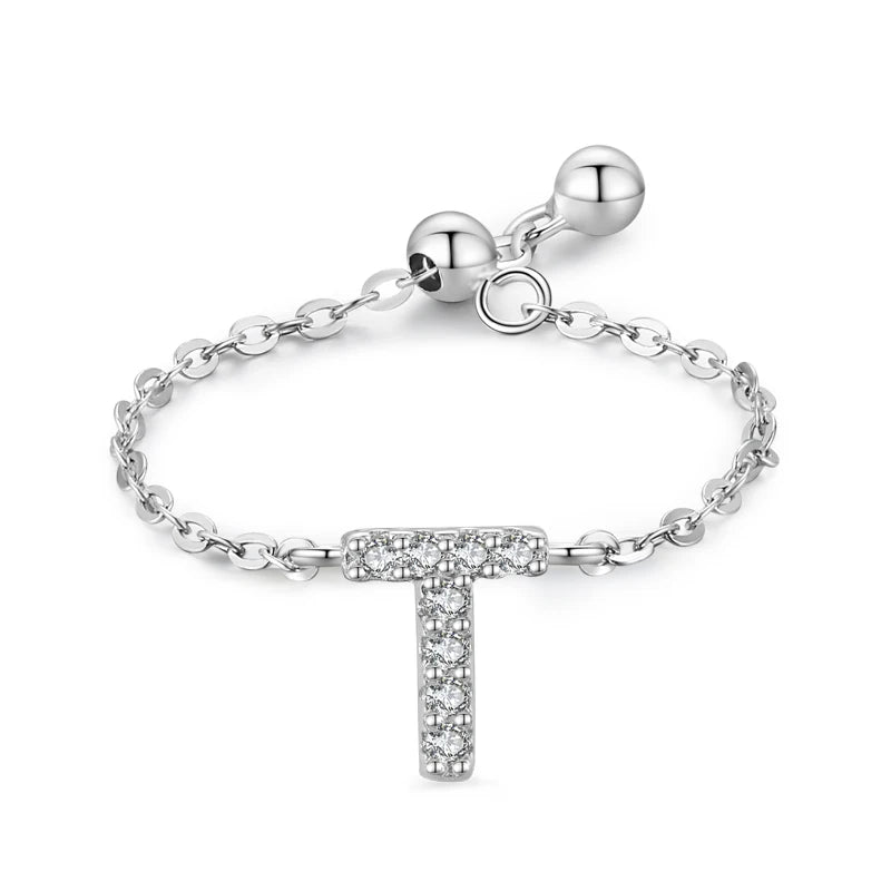 S925 Sterling Silver Initial Chain Ring