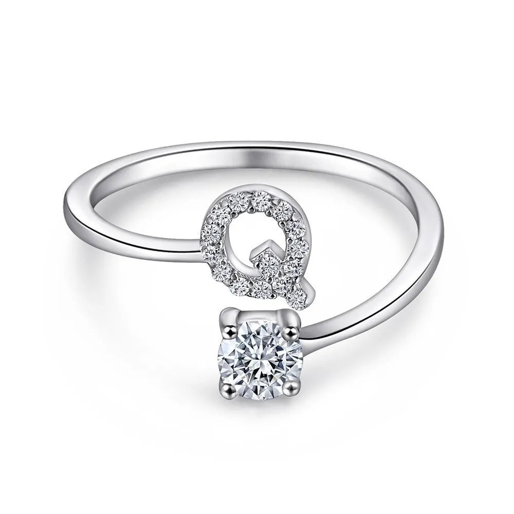 S925 Sterling Silver Zircon Initial Ring