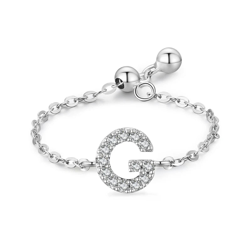 S925 Sterling Silver Initial Chain Ring