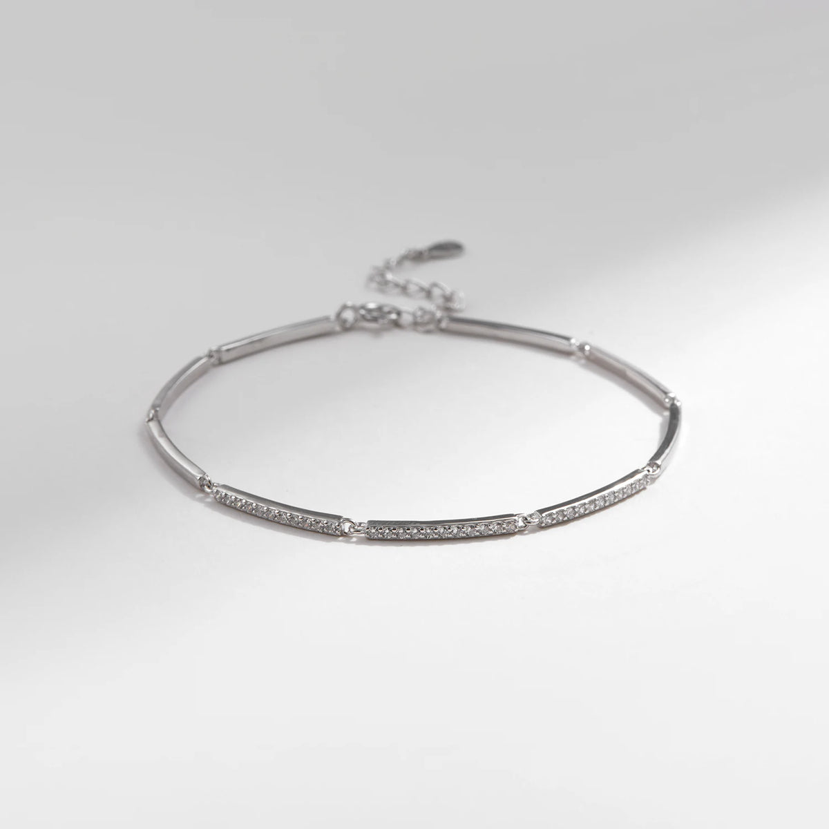 Dainty Pavé Rectangle Silver Bracelet