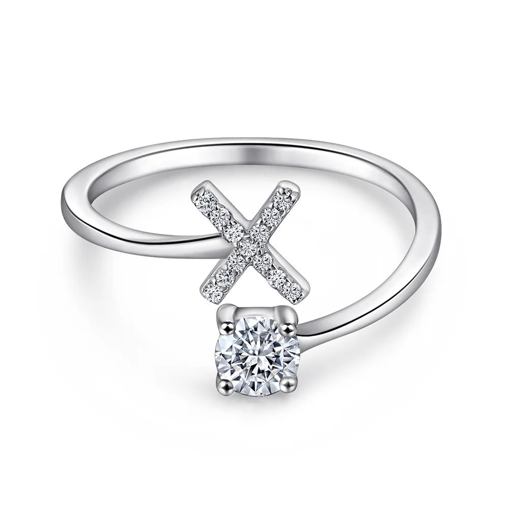 S925 Sterling Silver Zircon Initial Ring
