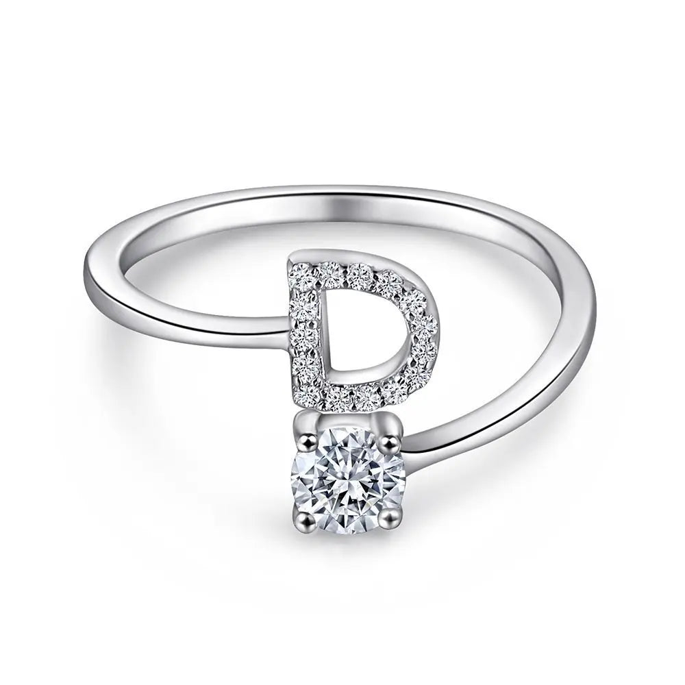 S925 Sterling Silver Zircon Initial Ring