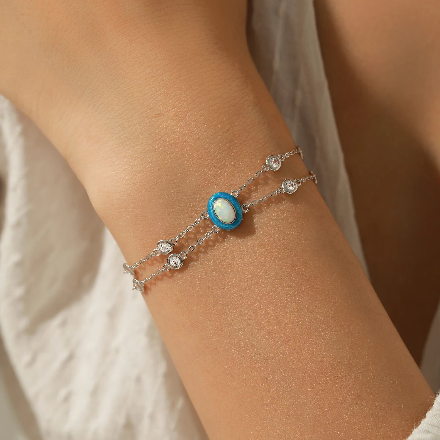 Gradient Opal Double-Layer Charm Bracelet