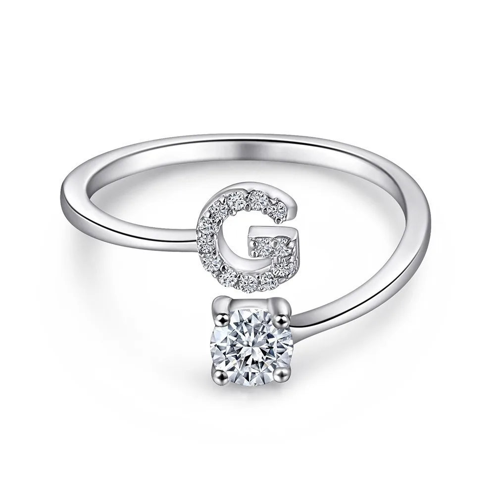 S925 Sterling Silver Zircon Initial Ring