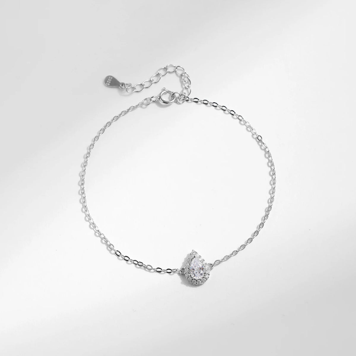 Pear-Cut CZ Water Drop Silver Bracelet