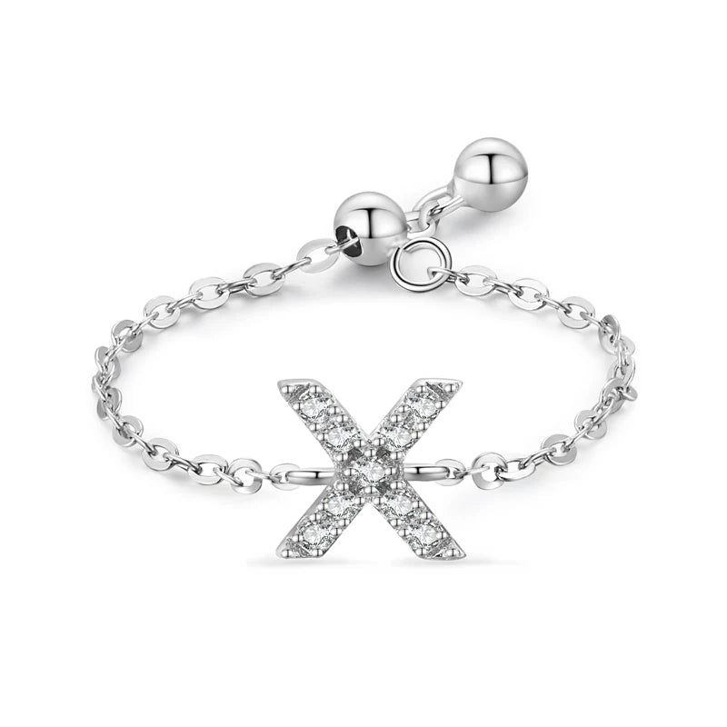 S925 Sterling Silver Initial Chain Ring