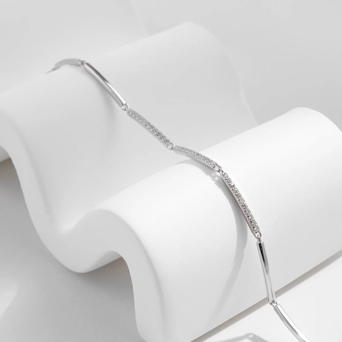 Dainty Pavé Rectangle Silver Bracelet