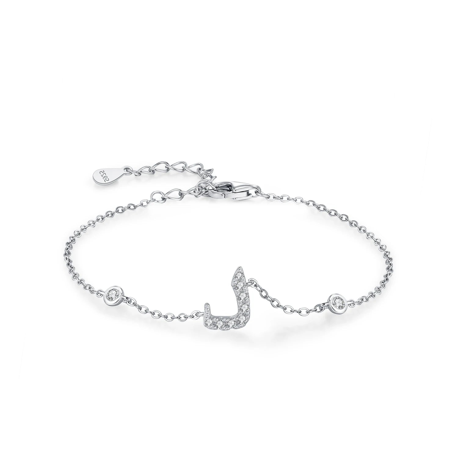 925 Sterling Silver Arabic Letter Chain Bracelet