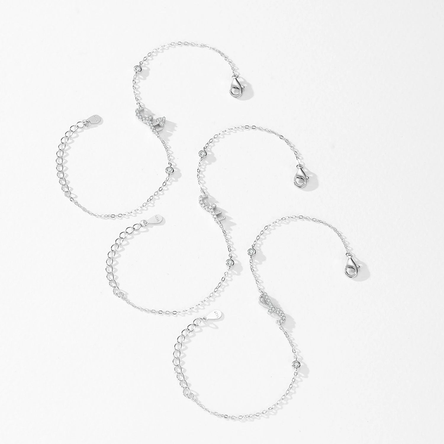 925 Sterling Silver Arabic Letter Chain Bracelet