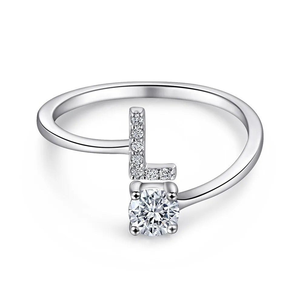 S925 Sterling Silver Zircon Initial Ring