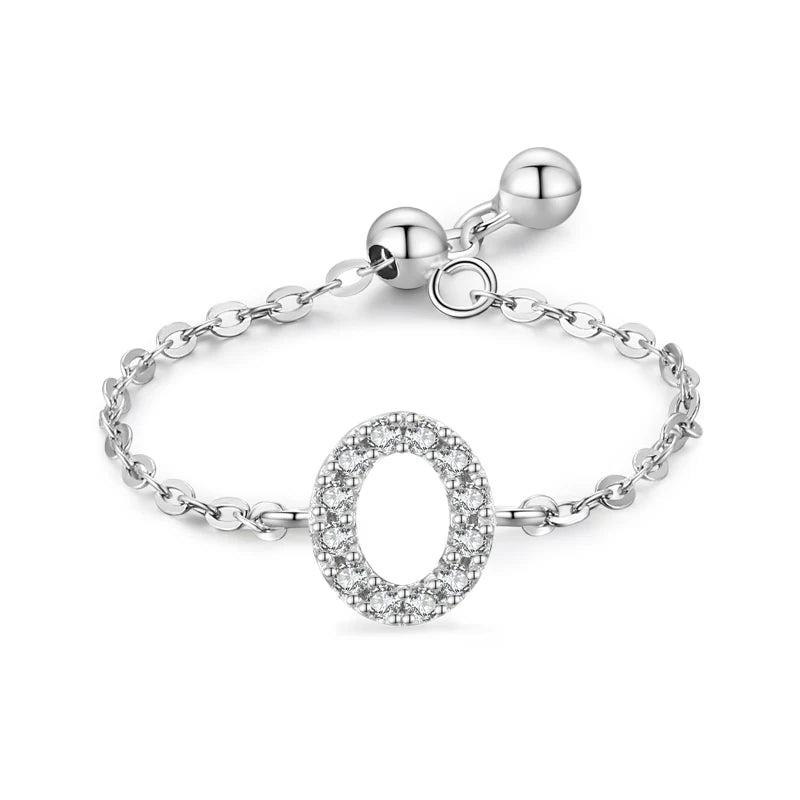 S925 Sterling Silver Initial Chain Ring