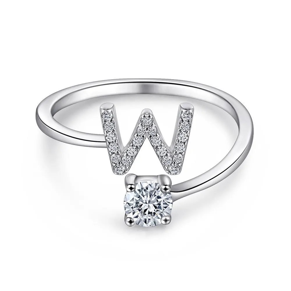 S925 Sterling Silver Zircon Initial Ring