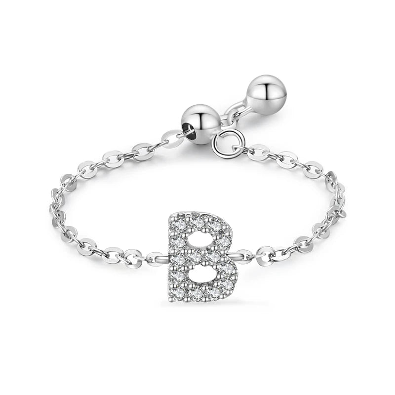 S925 Sterling Silver Initial Chain Ring
