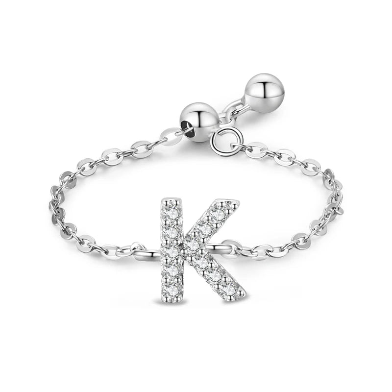 S925 Sterling Silver Initial Chain Ring