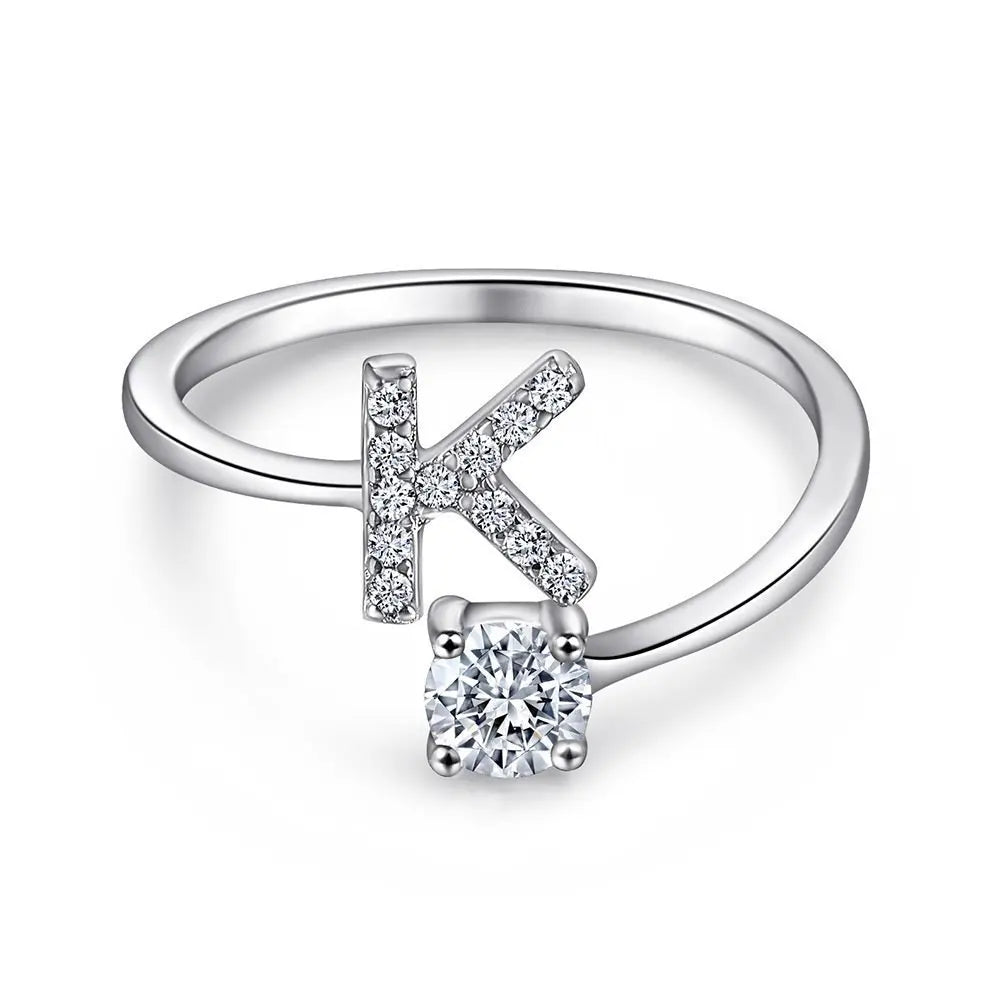 S925 Sterling Silver Zircon Initial Ring