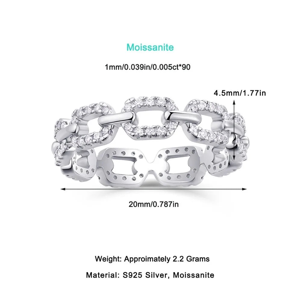 Moissanite Chain Link Ring – S925 Sterling Silver